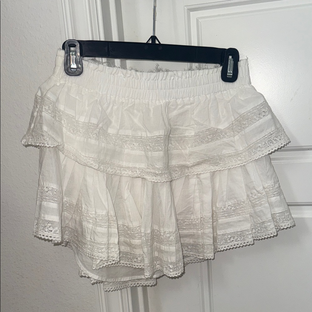 LoveShackFancy White Lace Trim Midi Skirt